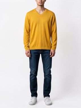 Banana Republic Men's XL Silk Cashmere Mustard Yellow V-Neck Sweater